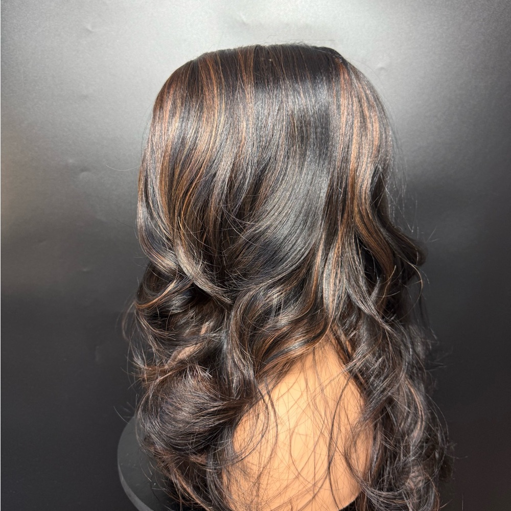 Elegant Black and Brown Women's Wig 22 inch long premium quality synthetic hair - Picture 2 of 11
